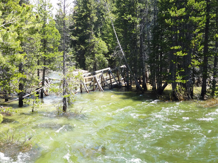 Collapsed second bridge at on Glen Aulin Trail