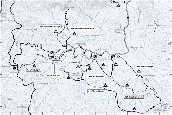 Badger Pass -Snowshoeing and Cross-country skiing map.