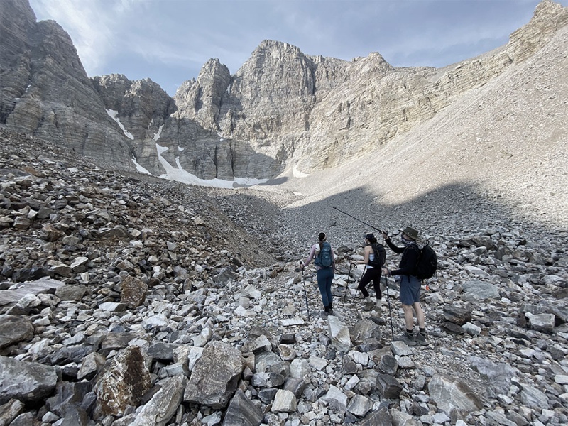 Hikers observing the Wheeler Peak Glacier